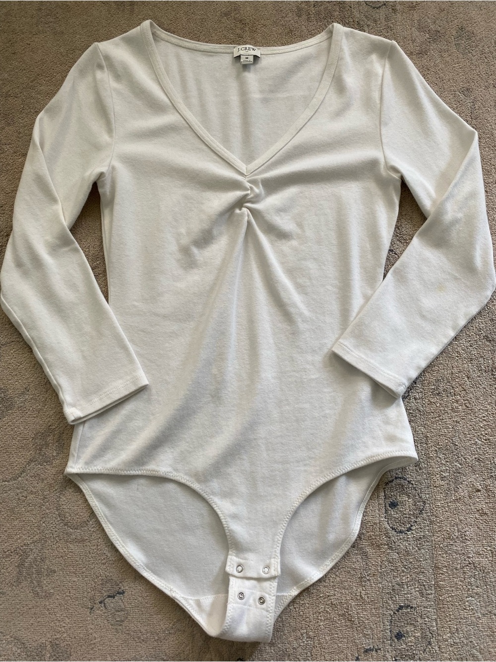 J. Crew Factory Bodysuit Three Quarter Sleeve Medium White V-Neck Snap Cotton